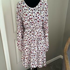 Banana Republic Long Sleeve Floral Dress - White and Red